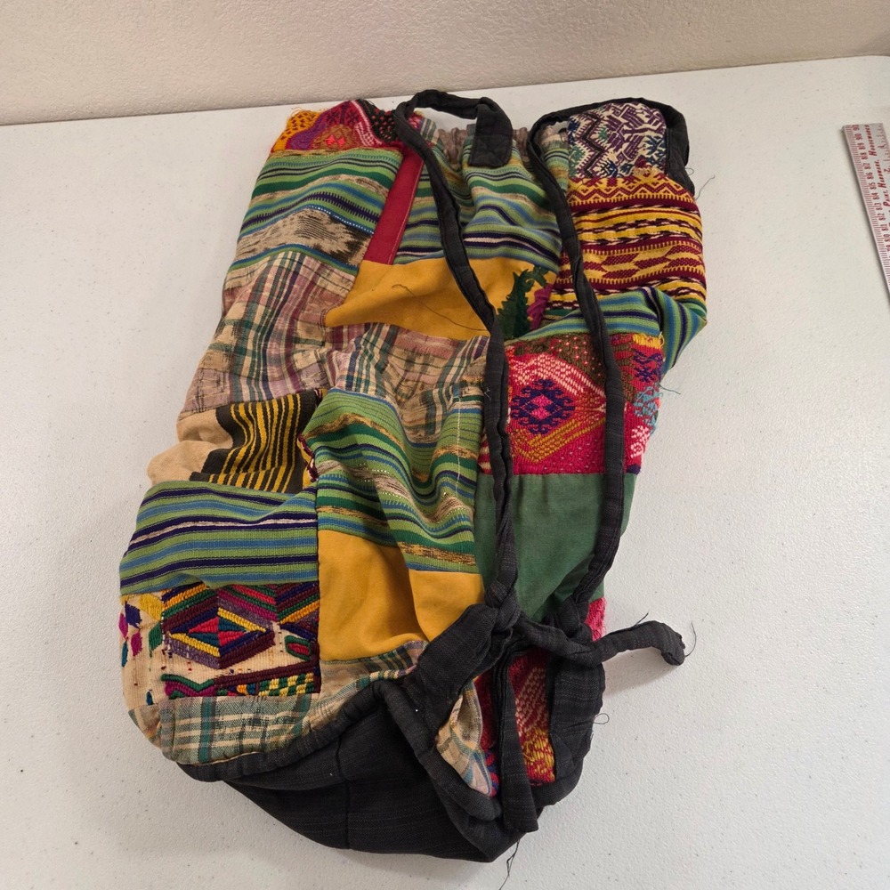 Vintage Guatemala Patchwork Drawstring Backpack B… - image 2